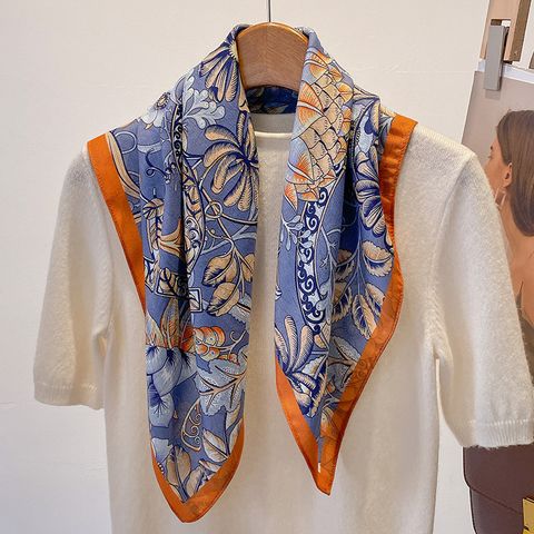 Women's Vintage Style Flower Polyester Silk Scarf