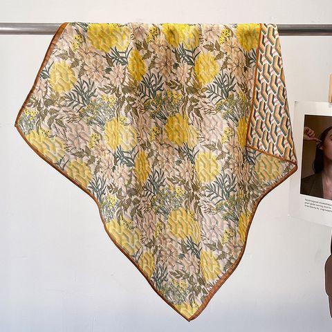 Women's Elegant Flower Polyester Silk Scarf