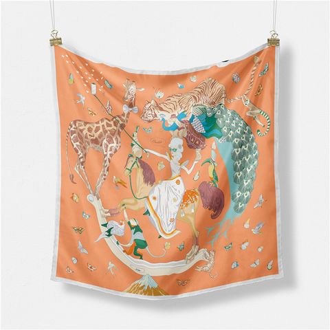 Women's Cartoon Style Animal Cartoon Twill Printing Silk Scarf