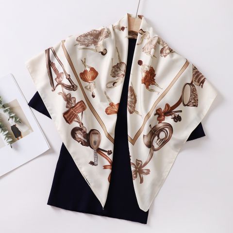 Women's Vintage Style Human Color Block Polyester Silk Scarf