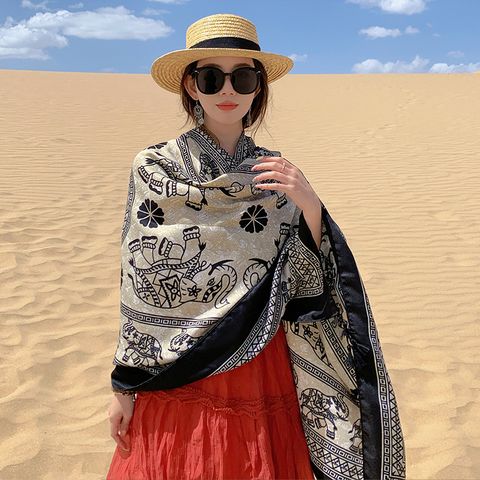 Women's Casual Ethnic Style Elephant Cotton And Linen Shawl