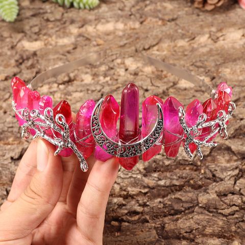 Women's Vintage Style Color Block Alloy Inlay Gem Crystal Hair Band Crown