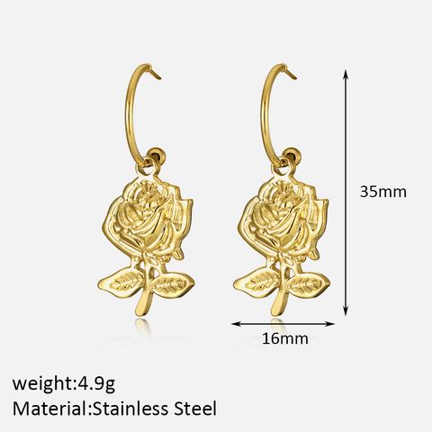 1 Pair Romantic Rose Plating 304 Stainless Steel 18K Gold Plated Drop Earrings
