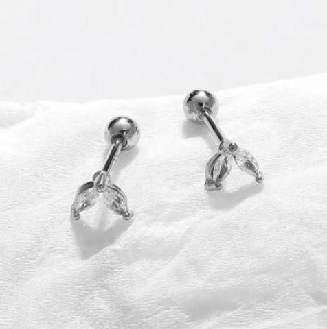 1 Pair Simple Style Solid Color Fish Tail Plating Inlay Stainless Steel Zircon Ear Studs