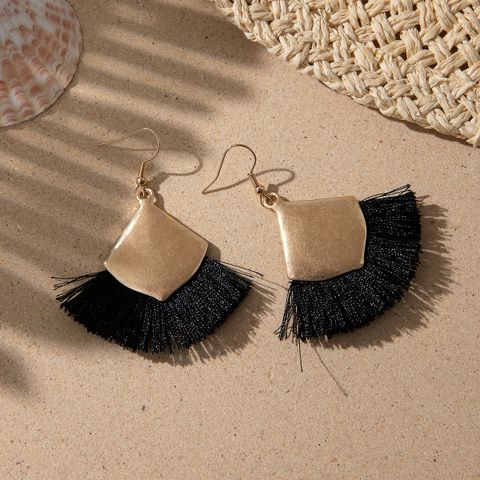 1 Pair Vacation Bohemian Sector Tassel Fabric Drop Earrings