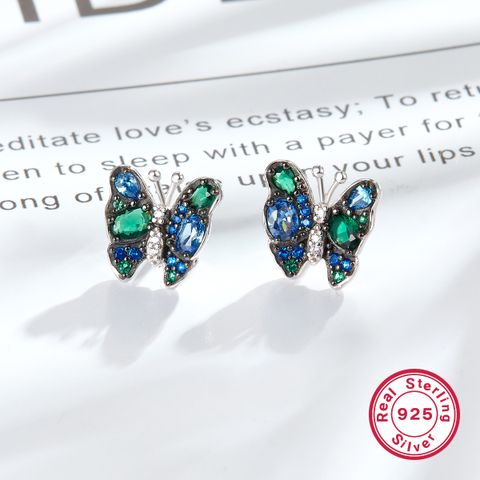 1 Pair Elegant Shiny Butterfly Plating Inlay Sterling Silver Zircon Ear Studs