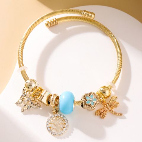 Simple Style Life Tree Butterfly Alloy Steel Wholesale Bangle