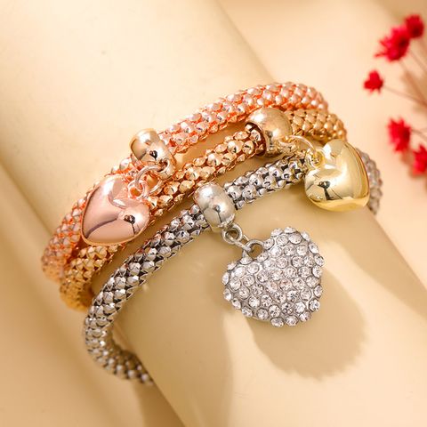 Simple Style Heart Shape Alloy Rhinestones Women's Bracelets