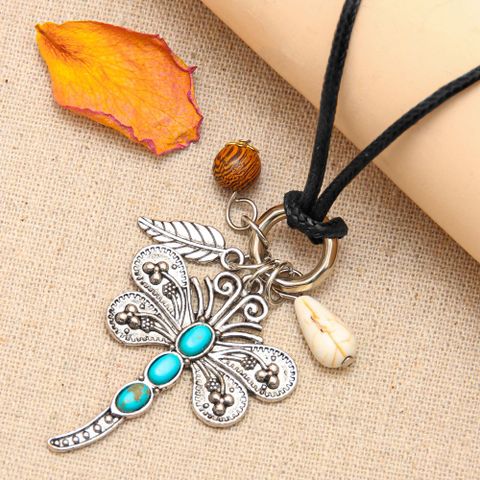 Vintage Style Animal Dragonfly Alloy Stone Cord Women's Pendant Necklace