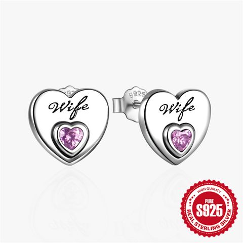 1 Pair Simple Style Heart Shape Inlay Sterling Silver Zircon Ear Studs