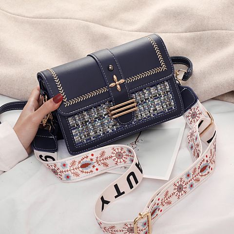 Women's Small Pu Leather Color Block Preppy Style Classic Style Square Flip Cover Shoulder Bag