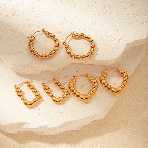 1 Pair Simple Style C Shape Heart Shape Plating 304 Stainless Steel Gold Plated Hoop Earrings