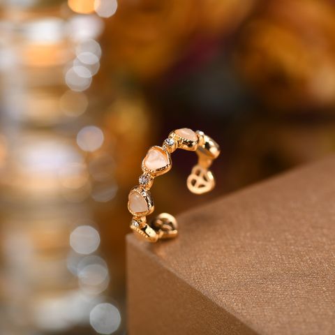 Sweet Heart Shape Gold Plated Opal Zircon Alloy Wholesale Open Rings