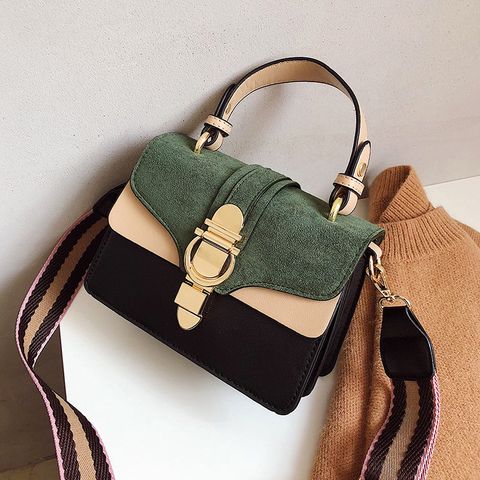 Women's Medium Pu Leather Color Block Streetwear Lock Clasp Handbag