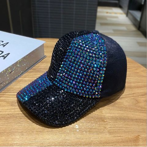 Mujeres Elegante Estilo Simple Bloque De Color Diamante De Imitación Aleros Curvos Gorra De Beisbol