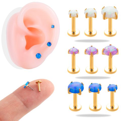 1 Piece Ear Cartilage Rings & Studs Simple Style Round 316 Stainless Steel  Plating Inlay Opal