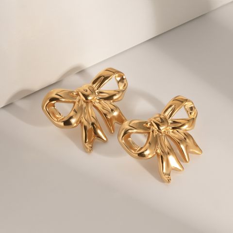 1 Pair Elegant Simple Style Bow Knot Plating 304 Stainless Steel 18K Gold Plated Ear Studs