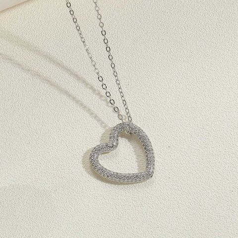 Copper 14K Gold Plated White Gold Plated Vintage Style Heart Shape Inlay Zircon Pendant Necklace