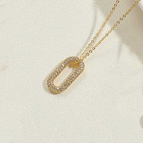 Copper 14K Gold Plated White Gold Plated Simple Style Geometric Solid Color Inlay Zircon Pendant Necklace