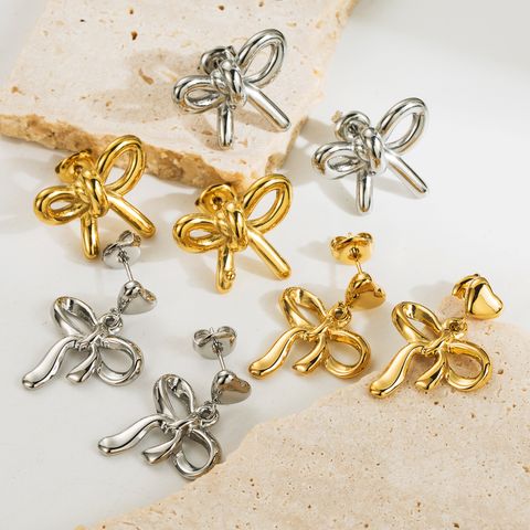 1 Pair Cute Simple Style Classic Style Bow Knot Plating Stainless Steel 18k Gold Plated Ear Studs