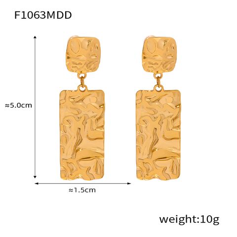 1 Pair Retro Simple Style Square Rectangle Plating Titanium Steel 18k Gold Plated Drop Earrings