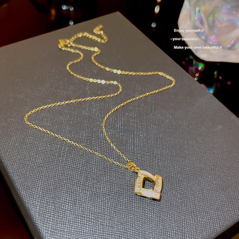 Fashion Geometric Letter Titanium Steel Inlay Artificial Pearls Rhinestones Necklace