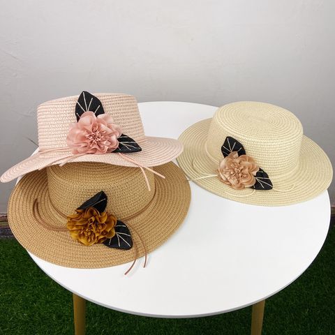 Women's Pastoral Leaves Flower Flat Eaves Straw Hat