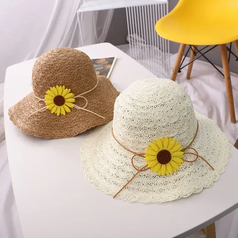 Femmes Pastorale Fleur Grand Avant-Toit Chapeau De Paille