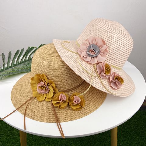 Women's Pastoral Flower Flowers Flat Eaves Straw Hat