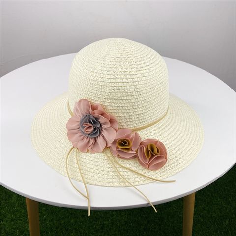 Women's Pastoral Flower Flowers Flat Eaves Straw Hat