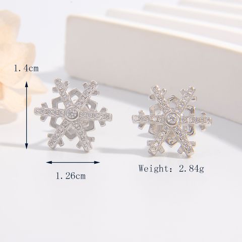 1 Pair Simple Style Snowflake Plating Inlay Sterling Silver Zircon Ear Studs