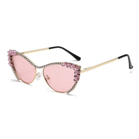 Ig Style Streetwear Geometric Pc Cat Eye Inlaid Zircon Full Frame Women's Sunglasses