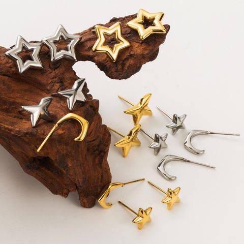 1 Pair Simple Style Star Plating Stainless Steel 18k Gold Plated Ear Studs