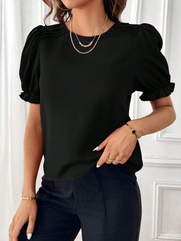 Women's Blouse Short Sleeve Blouses Elegant Streetwear Solid Color