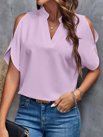 Women's Blouse Short Sleeve Blouses Elegant Streetwear Solid Color