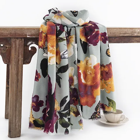 Women's Elegant Flower Butterfly Polyester Scarf