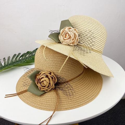 Women's Pastoral Flower Flowers Big Eaves Straw Hat