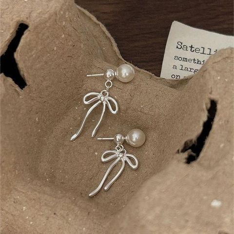 1 Pair IG Style Bow Knot Plating Sterling Silver Drop Earrings