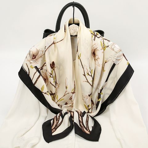 Women's Elegant Flower Satin Printing Shawl