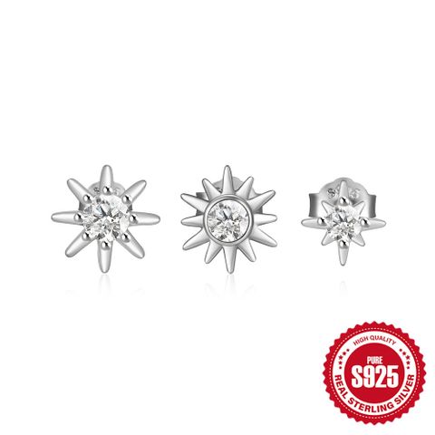 3 Pieces Set IG Style Simple Style Shiny Star Plating Inlay Sterling Silver Zircon Ear Studs