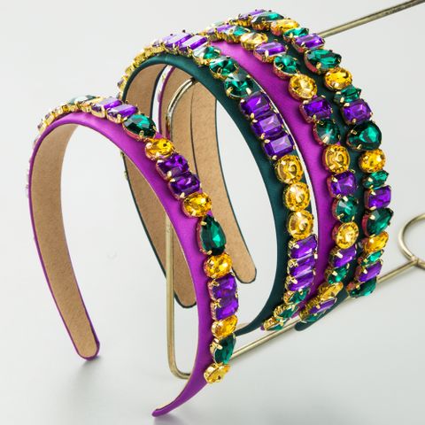 Women's Elegant Round Square Cloth Plating Inlay Glass Drill Hair Band