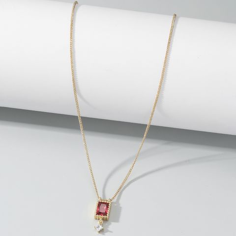 Copper Simple Style Solid Color Inlay Zircon Pendant Necklace