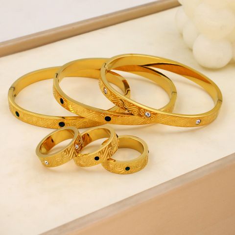 Stainless Steel Elegant Simple Style Round Plating Inlay Zircon Rings Bracelets