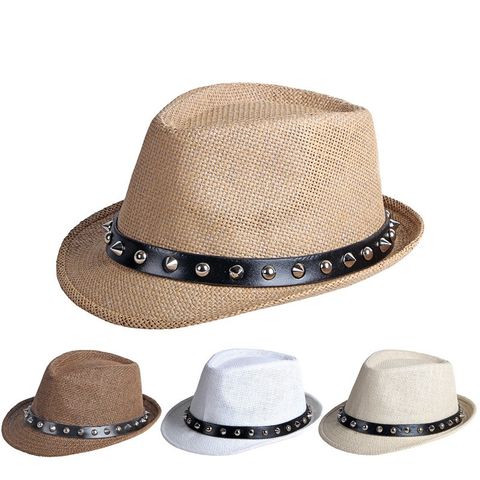 Unisex Simple Style Classic Style Solid Color Rivet Crimping Fedora Hat