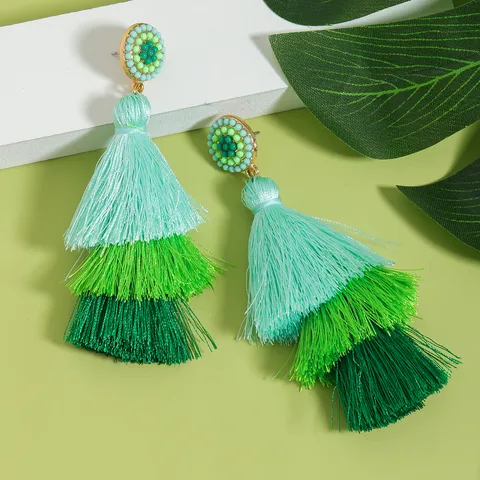 1 Pair Vacation Tassel Handmade Cloth Fabric Handmade Drop Earrings