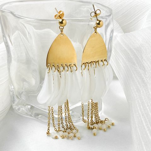 1 Pair Hawaiian Exaggerated Irregular Chain Tassel Plating 304 Stainless Steel Arylic Artificial Crystal Crystal 14K Gold Plated Drop Earrings