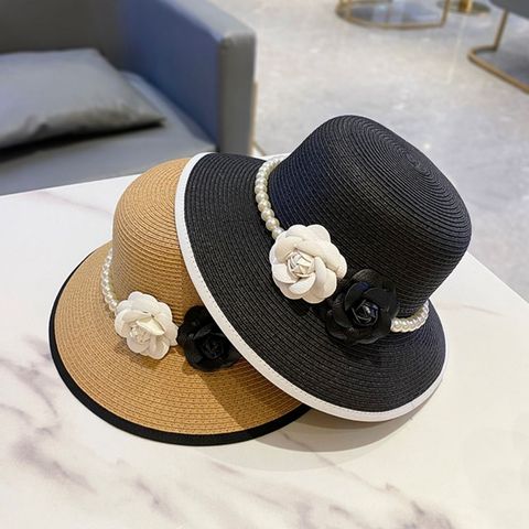 Women's Simple Style Classic Style Flower Flowers Flat Eaves Straw Hat