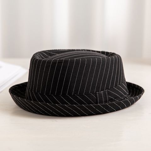Men's Retro Stripe Crimping Fedora Hat