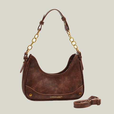 Women's Medium Pu Leather Solid Color Vintage Style Classic Style Dumpling Shape Zipper Shoulder Bag