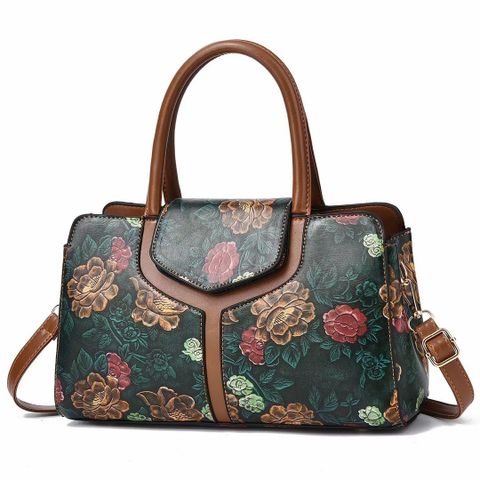 Women's Large Pu Leather Color Block Vintage Style Square Zipper Handbag
